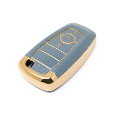 New-Aftermarket-Nano-High-Quality-Gold-Leather-Cover-For-Ford-Remote-Key-3-Buttons-Gray-Color-Ford-B13J3---Emirates-Keys