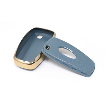 New-Aftermarket-Nano-High-Quality-Gold-Leather-Cover-For-Ford-Remote-Key-3-Buttons-Gray-Color-Ford-B13J3---Emirates-Keys
