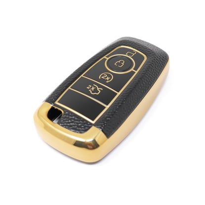 New-Aftermarket-Nano-High-Quality-Gold-Leather-Cover-For-Ford-Remote-Key-4-Buttons-Black-Color-Ford-B13J4---Emirates-Keys