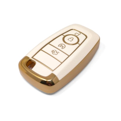 New-Aftermarket-Nano-High-Quality-Gold-Leather-Cover-For-Ford-Remote-Key-4-Buttons-White-Color-Ford-B13J4---Emirates-Keys