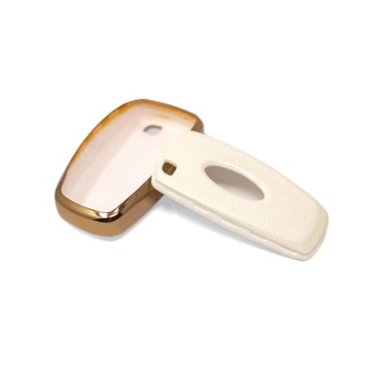 New-Aftermarket-Nano-High-Quality-Gold-Leather-Cover-For-Ford-Remote-Key-4-Buttons-White-Color-Ford-B13J4---Emirates-Keys