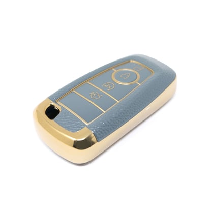 New-Aftermarket-Nano-High-Quality-Gold-Leather-Cover-For-Ford-Remote-Key-4-Buttons-Gray-Color-Ford-B13J4---Emirates-Keys