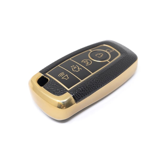 New-Aftermarket-Nano-High-Quality-Gold-Leather-Cover-For-Ford-Remote-Key-5-Buttons-Black-Color-Ford-B13J5---Emirates-Keys