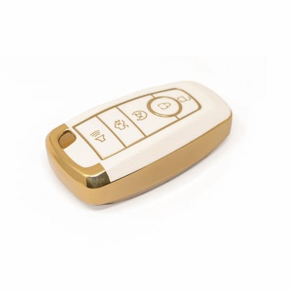 New-Aftermarket-Nano-High-Quality-Gold-Leather-Cover-For-Ford-Remote-Key-5-Buttons-White-Color-Ford-B13J5---Emirates-Keys