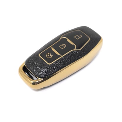 New-Aftermarket-Nano-High-Quality-Gold-Leather-Cover-For-Ford-Remote-Key-3-Buttons-Black-Color-Ford-C13J3---Emirates-Keys