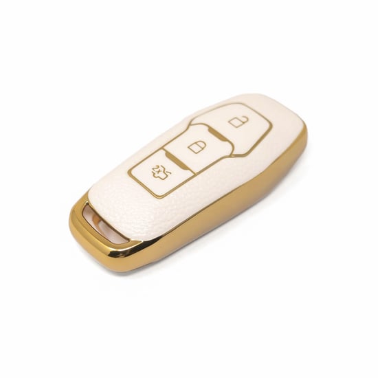 New-Aftermarket-Nano-High-Quality-Gold-Leather-Cover-For-Ford-Remote-Key-3-Buttons-White-Color-Ford-C13J3---Emirates-Keys