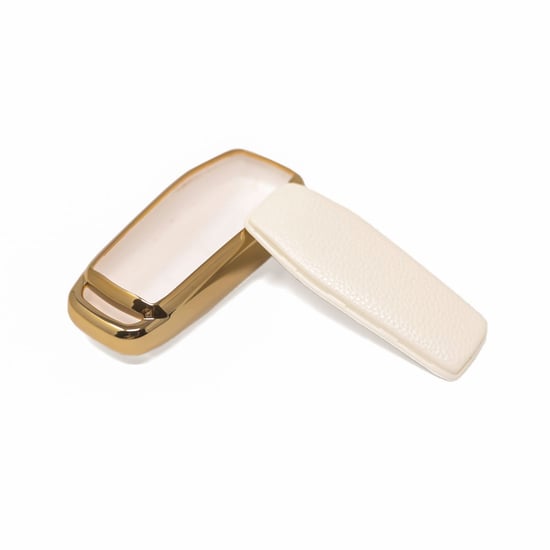 New-Aftermarket-Nano-High-Quality-Gold-Leather-Cover-For-Ford-Remote-Key-3-Buttons-White-Color-Ford-C13J3---Emirates-Keys