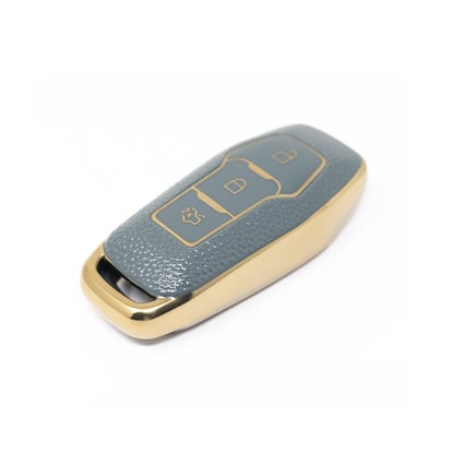 New-Aftermarket-Nano-High-Quality-Gold-Leather-Cover-For-Ford-Remote-Key-3-Buttons-Gray-Color-Ford-C13J3---Emirates-Keys