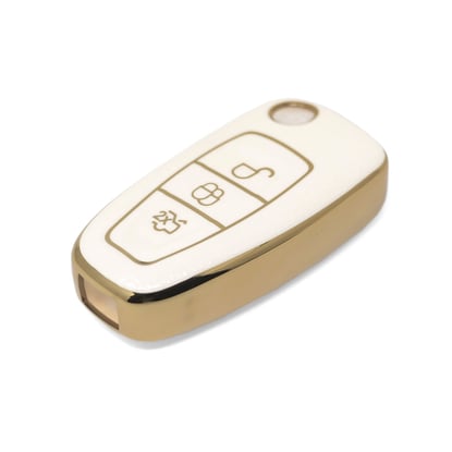 New-Aftermarket-Nano-High-Quality-Gold-Leather-Cover-For-Ford-Flip-Remote-Key-3-Buttons-White-Color-Ford-E13J---Emirates-Keys