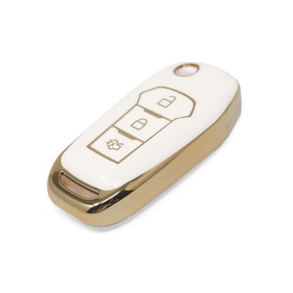 New-Aftermarket-Nano-High-Quality-Gold-Leather-Cover-For-Ford-Flip-Remote-Key-3-Buttons-White-Color-Ford-F13J---Emirates-Keys