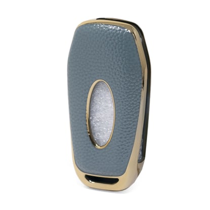 New-Aftermarket-Nano-High-Quality-Gold-Leather-Cover-For-Ford-Flip-Remote-Key-3-Buttons-Gray-Color-Ford-F13J---Emirates-Keys