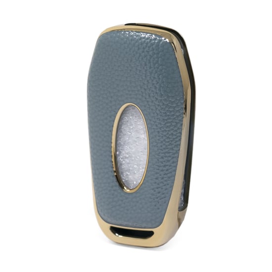 New-Aftermarket-Nano-High-Quality-Gold-Leather-Cover-For-Ford-Flip-Remote-Key-3-Buttons-Gray-Color-Ford-F13J---Emirates-Keys
