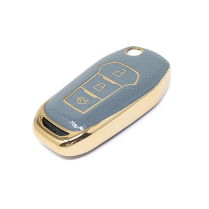 New-Aftermarket-Nano-High-Quality-Gold-Leather-Cover-For-Ford-Flip-Remote-Key-3-Buttons-Gray-Color-Ford-F13J---Emirates-Keys