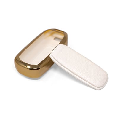 New-Aftermarket-Nano-High-Quality-Gold-Leather-Cover-For-Ford-Remote-Key-3-Buttons-White-Color-Ford-H13J3---Emirates-Keys