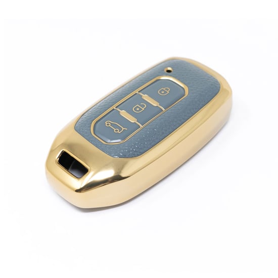 New-Aftermarket-Nano-High-Quality-Gold-Leather-Cover-For-Ford-Remote-Key-3-Buttons-Gray-Color-Ford-H13J3---Emirates-Keys