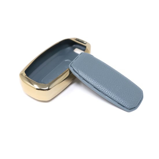 New-Aftermarket-Nano-High-Quality-Gold-Leather-Cover-For-Ford-Remote-Key-3-Buttons-Gray-Color-Ford-H13J3---Emirates-Keys