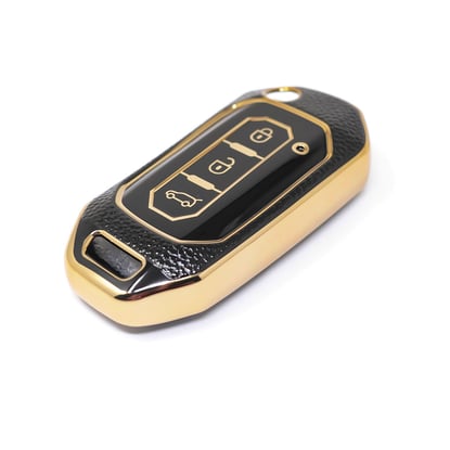 New-Aftermarket-Nano-High-Quality-Gold-Leather-Cover-For-Ford-Flip-Remote-Key-3-Buttons-Black-Color-Ford-I13J---Emirates-Keys