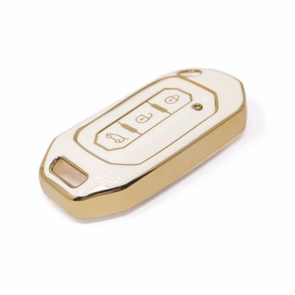 New-Aftermarket-Nano-High-Quality-Gold-Leather-Cover-For-Ford-Flip-Remote-Key-3-Buttons-White-Color-Ford-I13J---Emirates-Keys