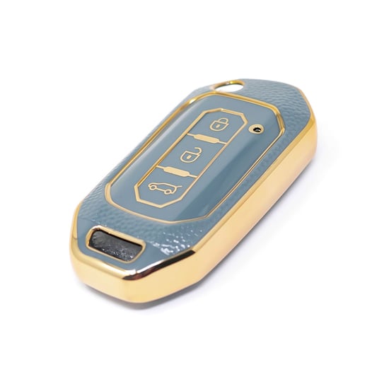 New-Aftermarket-Nano-High-Quality-Gold-Leather-Cover-For-Ford-Flip-Remote-Key-3-Buttons-Gray-Color-Ford-I13J---Emirates-Keys