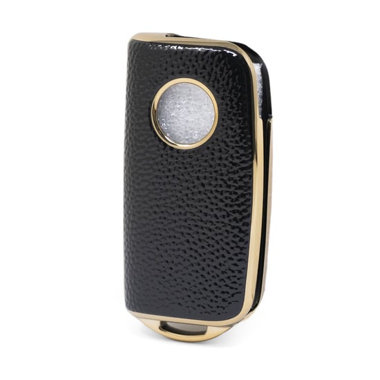 New-Aftermarket-Nano-High-Quality-Gold-Leather-Cover-For-Foton-Flip-Remote-Key-2-Buttons-Black-Color-FT-A13J---Emirates-Keys