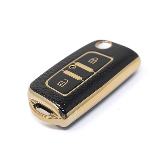 New-Aftermarket-Nano-High-Quality-Gold-Leather-Cover-For-Foton-Flip-Remote-Key-2-Buttons-Black-Color-FT-A13J---Emirates-Keys
