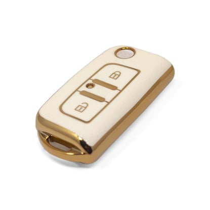 New-Aftermarket-Nano-High-Quality-Gold-Leather-Cover-For-Foton-Flip-Remote-Key-2-Buttons-White-Color-FT-A13J---Emirates-Keys