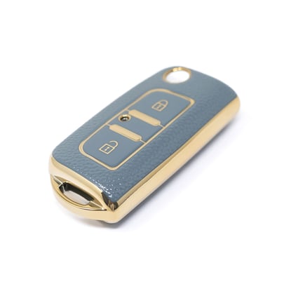 New-Aftermarket-Nano-High-Quality-Gold-Leather-Cover-For-Foton-Flip-Remote-Key-2-Buttons-Gray-Color-FT-A13J---Emirates-Keys