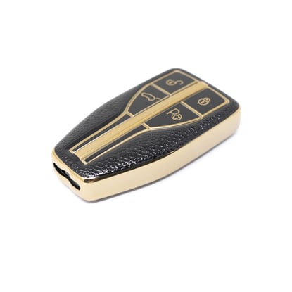 New-Aftermarket-Nano-High-Quality-Gold-Leather-Cover-For-Hongqi-Remote-Key-4-Buttons-Black-Color-HQ-A13J4B---Emirates-Keys