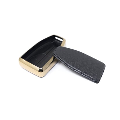 New-Aftermarket-Nano-High-Quality-Gold-Leather-Cover-For-Hongqi-Remote-Key-4-Buttons-Black-Color-HQ-A13J4B---Emirates-Keys
