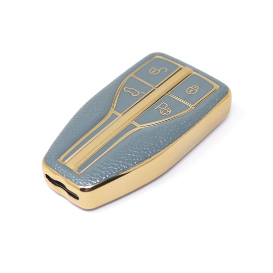 New-Aftermarket-Nano-High-Quality-Gold-Leather-Cover-For-Hongqi-Remote-Key-4-Buttons-Gray-Color-HQ-A13J4B---Emirates-Keys