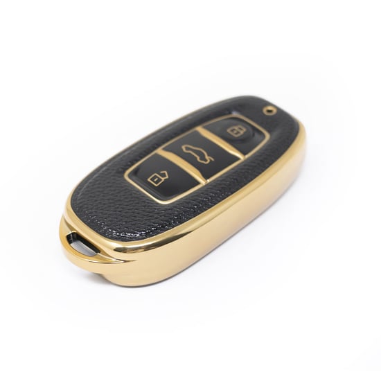 New-Aftermarket-Nano-High-Quality-Gold-Leather-Cover-For-Hongqi-Remote-Key-3-Buttons-Black-Color-HQ-C13J---Emirates-Keys