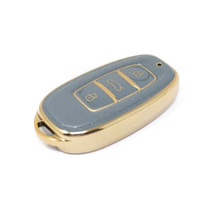 New-Aftermarket-Nano-High-Quality-Gold-Leather-Cover-For-Hongqi-Remote-Key-3-Buttons-Gray-Color-HQ-C13J---Emirates-Keys