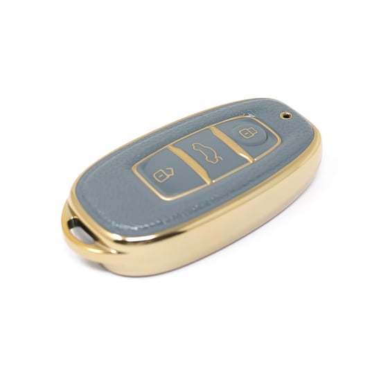 New-Aftermarket-Nano-High-Quality-Gold-Leather-Cover-For-Hongqi-Remote-Key-3-Buttons-Gray-Color-HQ-C13J---Emirates-Keys