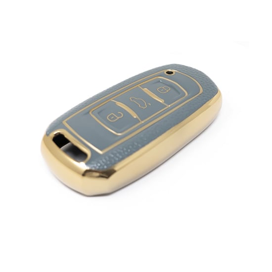 New-Aftermarket-Nano-High-Quality-Gold-Leather-Cover-For-Geely-Remote-Key-3-Buttons-Gray-Color-GL-A13J---Emirates-Keys
