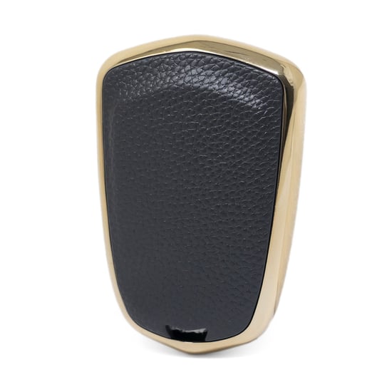 New-Aftermarket-Nano-High-Quality-Gold-Leather-Cover-For-Cadillac-Remote-Key-4-Buttons-Black-Color-CDLC-A13J4---Emirates-Keys