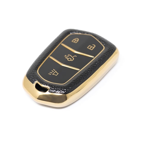 New-Aftermarket-Nano-High-Quality-Gold-Leather-Cover-For-Cadillac-Remote-Key-4-Buttons-Black-Color-CDLC-A13J4---Emirates-Keys