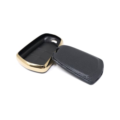 New-Aftermarket-Nano-High-Quality-Gold-Leather-Cover-For-Cadillac-Remote-Key-4-Buttons-Black-Color-CDLC-A13J4---Emirates-Keys