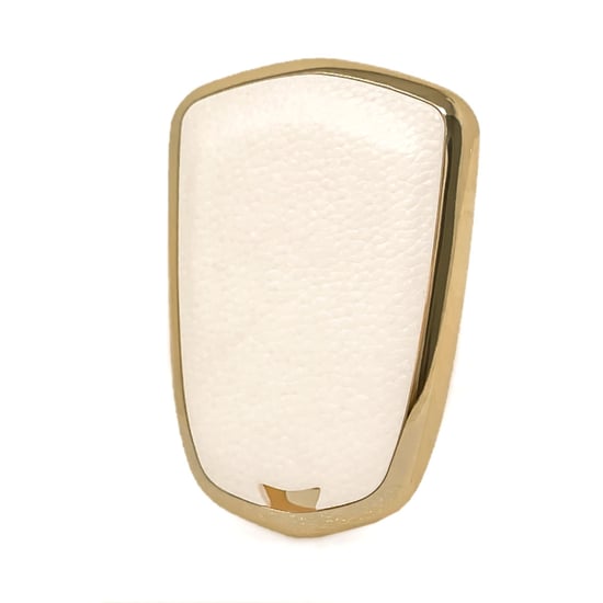 New-Aftermarket-Nano-High-Quality-Gold-Leather-Cover-For-Cadillac-Remote-Key-4-Buttons-White-Color-CDLC-A13J4---Emirates-Keys