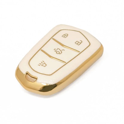 New-Aftermarket-Nano-High-Quality-Gold-Leather-Cover-For-Cadillac-Remote-Key-4-Buttons-White-Color-CDLC-A13J4---Emirates-Keys