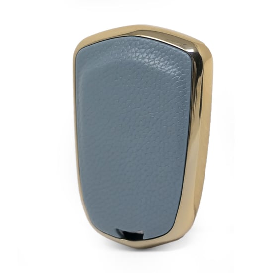 New-Aftermarket-Nano-High-Quality-Gold-Leather-Cover-For-Cadillac-Remote-Key-4-Buttons-Gray-Color-CDLC-A13J4---Emirates-Keys