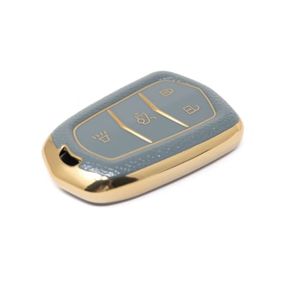 New-Aftermarket-Nano-High-Quality-Gold-Leather-Cover-For-Cadillac-Remote-Key-4-Buttons-Gray-Color-CDLC-A13J4---Emirates-Keys