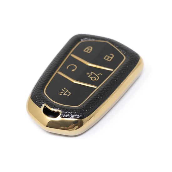 New-Aftermarket-Nano-High-Quality-Gold-Leather-Cover-For-Cadillac-Remote-Key-5-Buttons-Black-Color-CDLC-A13J5---Emirates-Keys