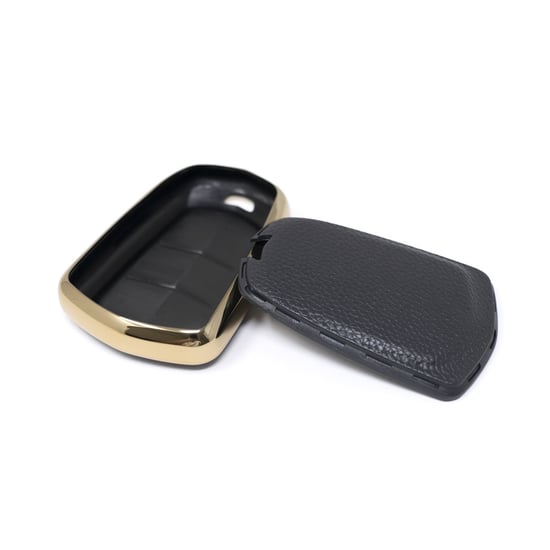 New-Aftermarket-Nano-High-Quality-Gold-Leather-Cover-For-Cadillac-Remote-Key-5-Buttons-Black-Color-CDLC-A13J5---Emirates-Keys