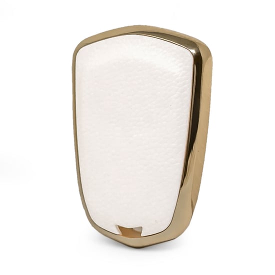 New-Aftermarket-Nano-High-Quality-Gold-Leather-Cover-For-Cadillac-Remote-Key-5-Buttons-White-Color-CDLC-A13J5---Emirates-Keys