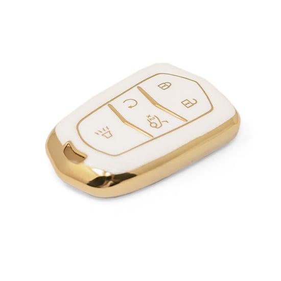 New-Aftermarket-Nano-High-Quality-Gold-Leather-Cover-For-Cadillac-Remote-Key-5-Buttons-White-Color-CDLC-A13J5---Emirates-Keys