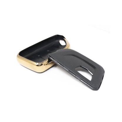 New-Aftermarket-Nano-High-Quality-Gold-Leather-Cover-For-Cadillac-Remote-Key-5-Buttons-Black-Color-CDLC-B13J---Emirates-Keys