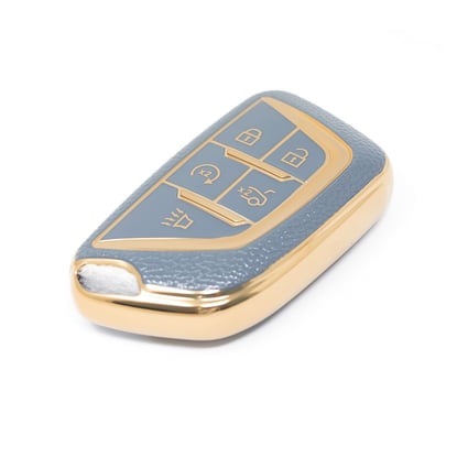 New-Aftermarket-Nano-High-Quality-Gold-Leather-Cover-For-Cadillac-Remote-Key-5-Buttons-Gray-Color-CDLC-B13J---Emirates-Keys