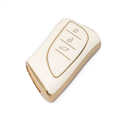 New-Aftermarket-Nano-High-Quality-Gold-Leather-Cover-For-Lexus-Remote-Key-43-Buttons-White-Color-LXS-B13J3---Emirates-Keys