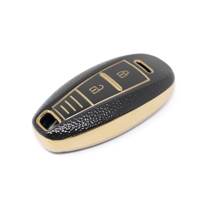New-Aftermarket-Nano-High-Quality-Gold-Leather-Cover-For-Suzuki-Remote-Key-2-Buttons-Black-Color-SZK-A13J3A---Emirates-Keys