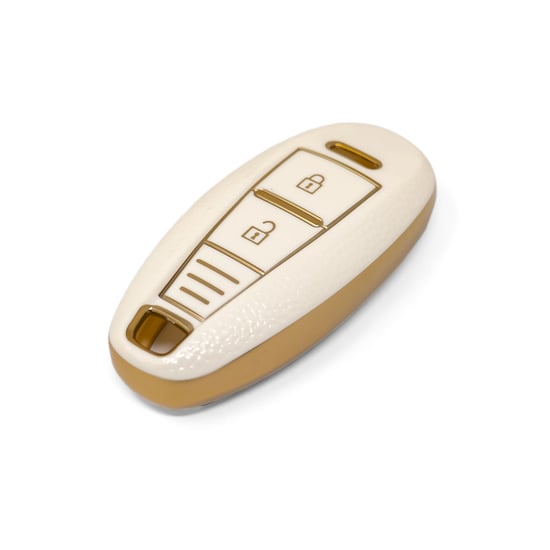 New-Aftermarket-Nano-High-Quality-Gold-Leather-Cover-For-Suzuki-Remote-Key-2-Buttons-White-Color-SZK-A13J3A---Emirates-Keys